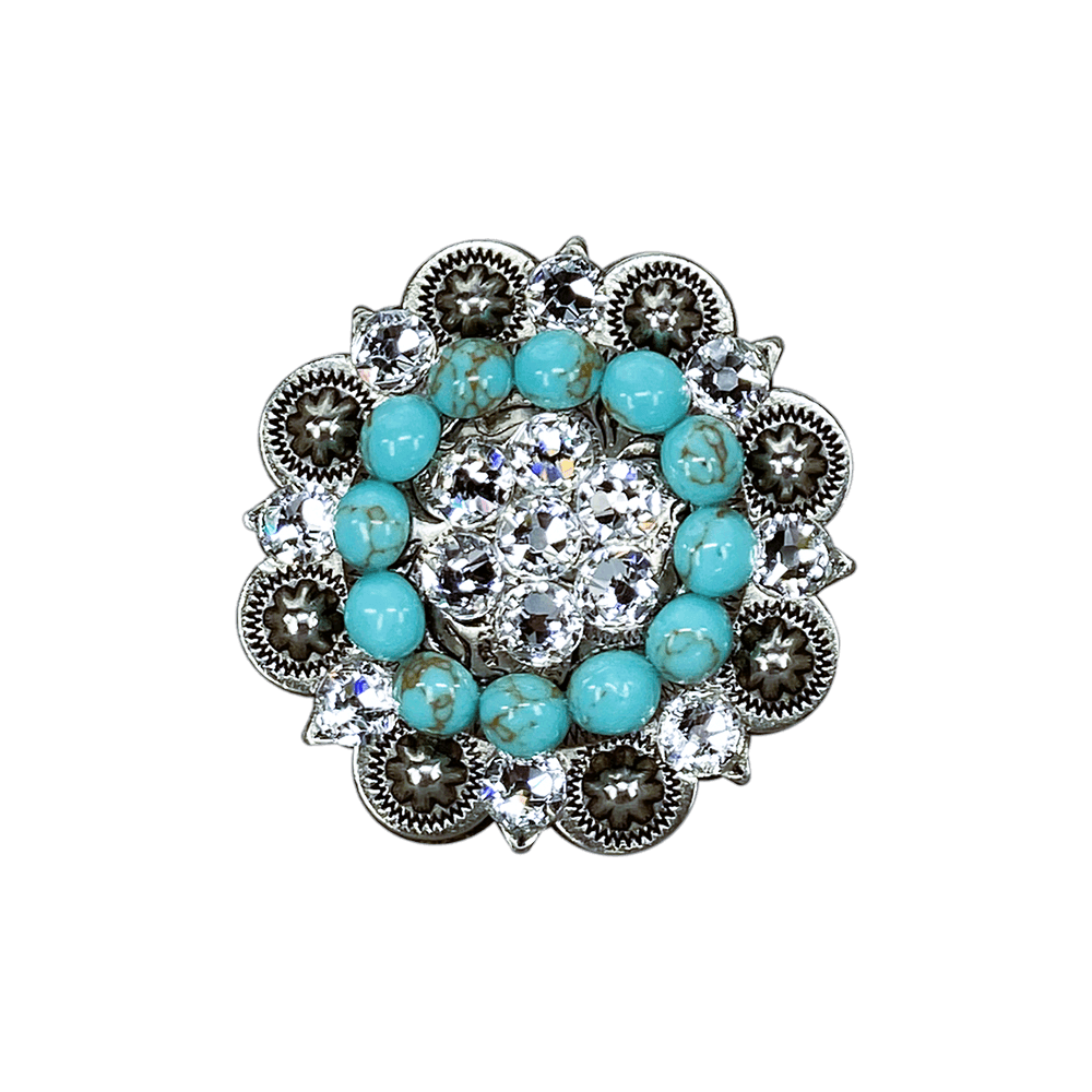 Fashion Turquoise &amp; Clear Antique Silver 2" European Crystal Concho