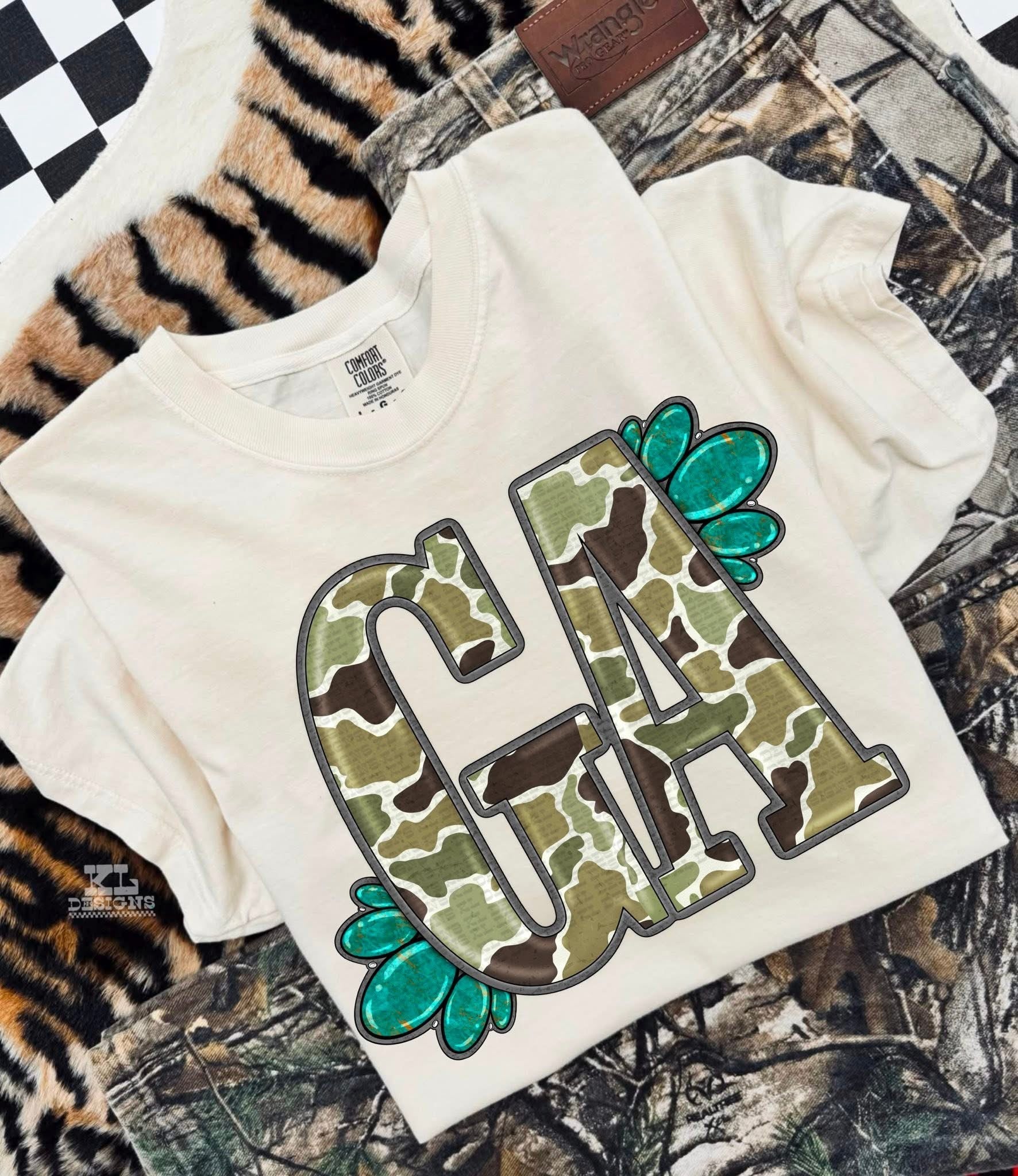 Turquoise &amp; camo GA tee or sweatshirt