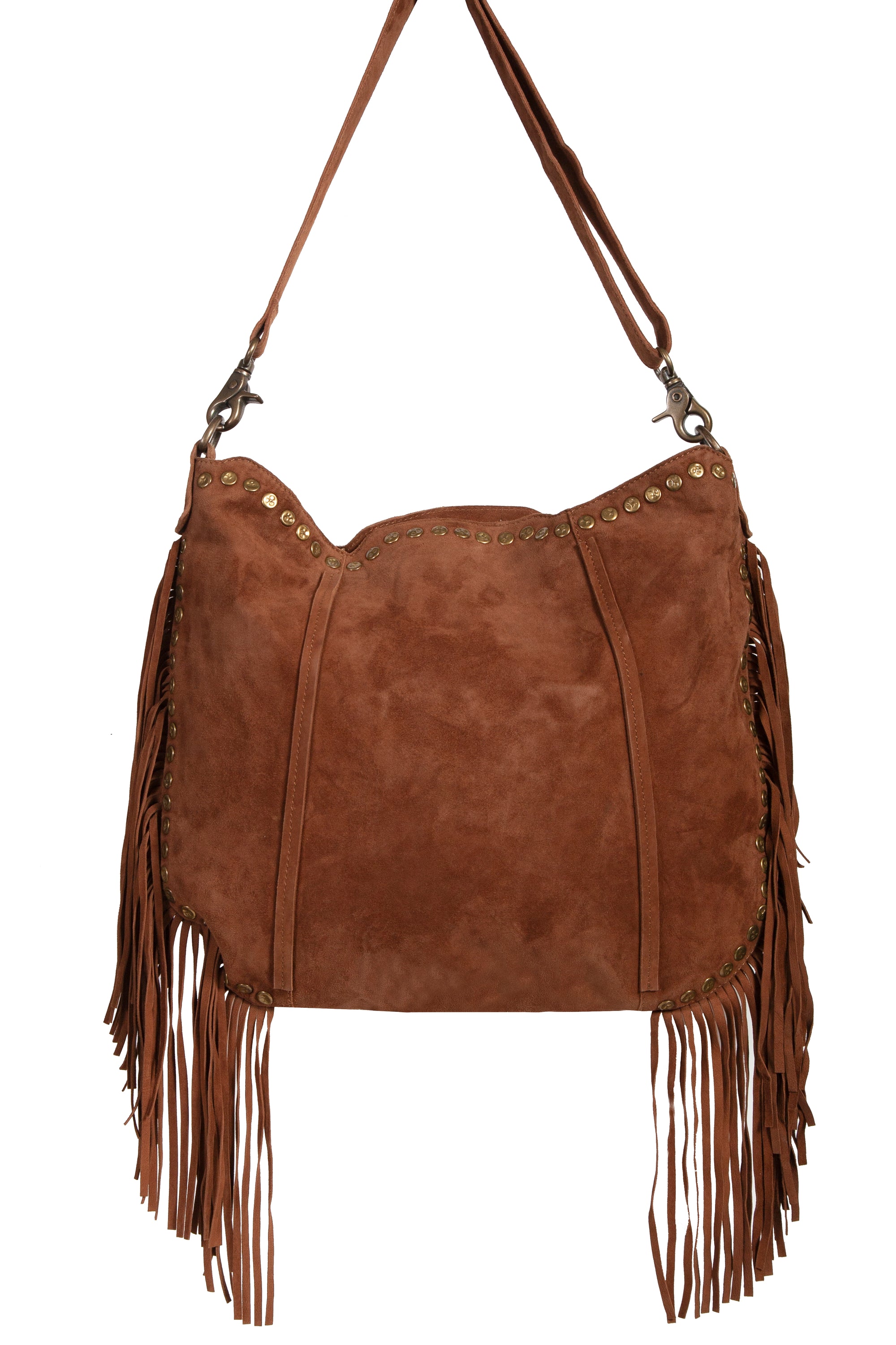 Brown Suede Fringe Beaded Handbag With Floral Embroidery And Textured Embellishments