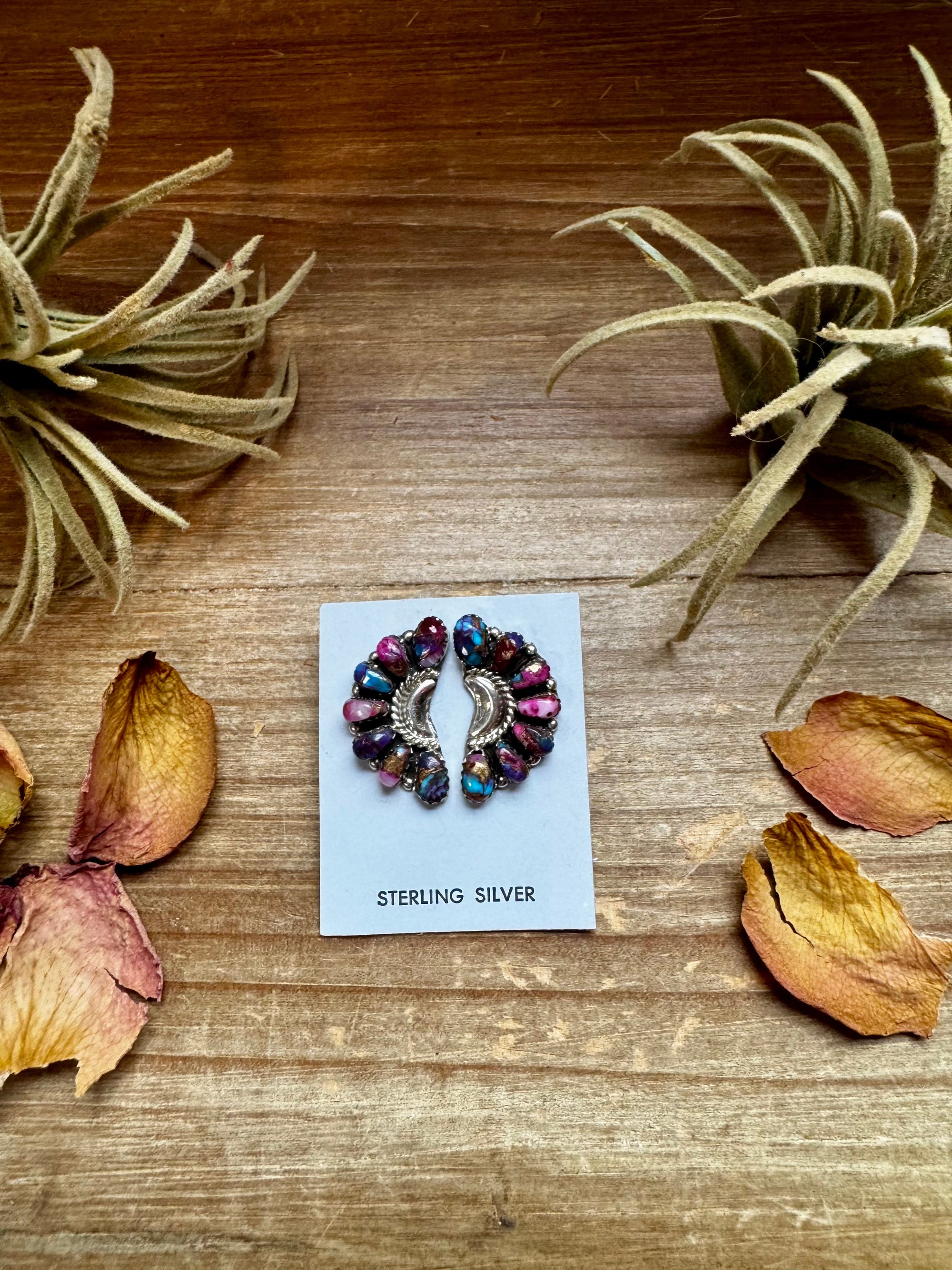 Half Cluster Earrings – Pink Dahlia &amp; Sterling Silver