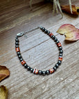 Sterling Silver Pearl Bracelet with Red-Orange Spiny Oyster Heishi