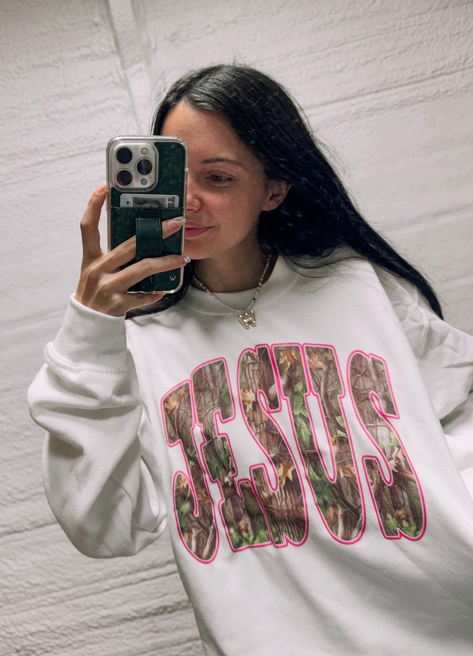 Camo Jesus hot pink outline tee or sweatshirt