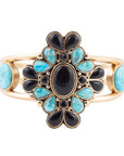 Barcelona Blue Turquoise Black Onyx Golden Cuff Bracelet