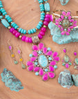 Barcelona Pink Agate Cross Golden Pendant Necklace