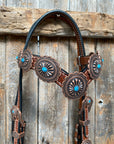 Medium Oil Navajo Style Copper Turquoise Browband & Breastcollar Tack Set 