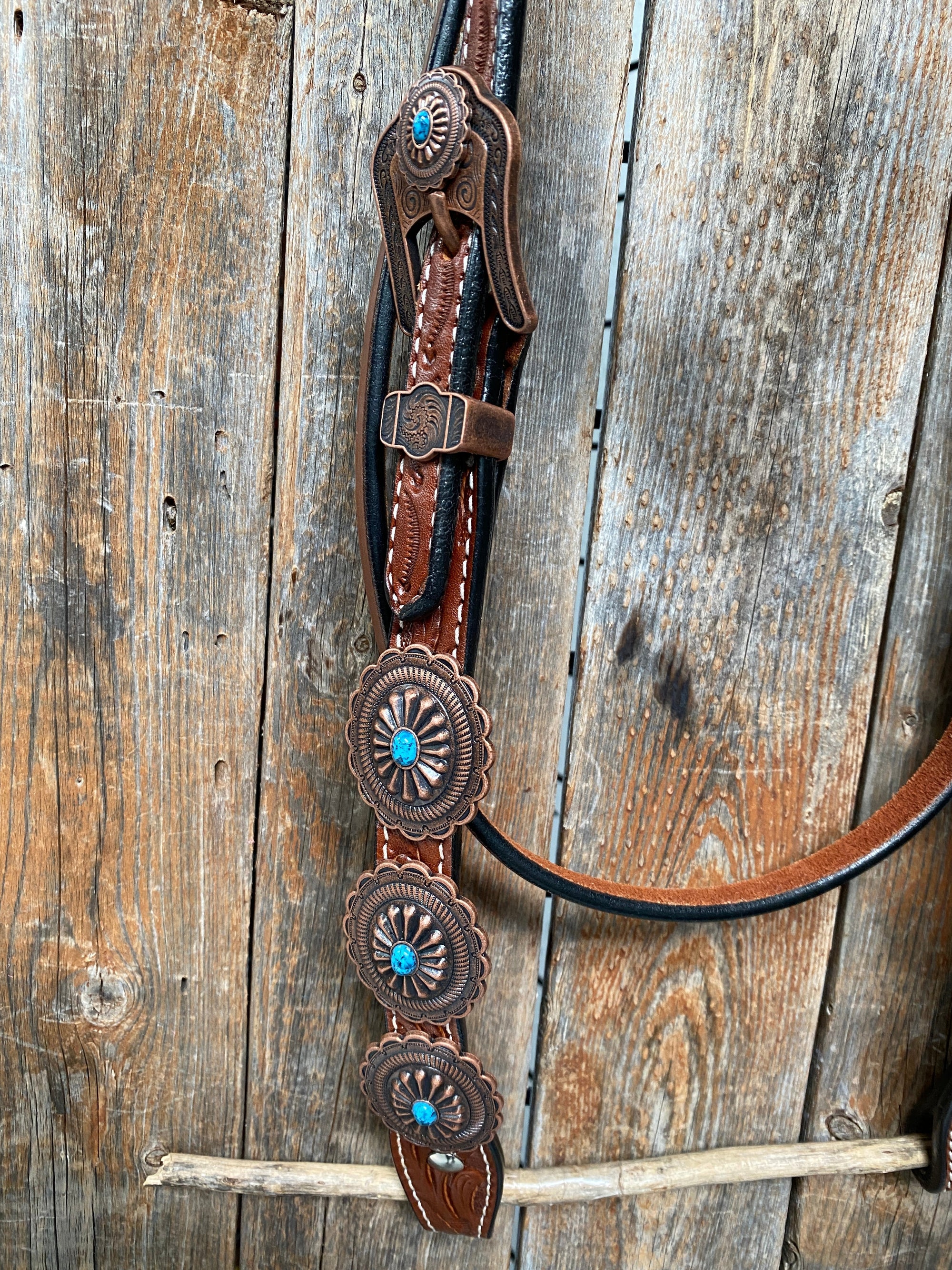 Medium Oil Navajo Style Copper Turquoise Browband &amp; Breastcollar Tack Set 