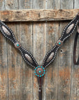 Dark Oil Buckstitch Copper and Turquoise Browband / One Ear / Breastcollar Buckstitch Tack Set 