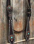 Dark Oil Buckstitch Copper and Turquoise Browband / One Ear / Breastcollar Buckstitch Tack Set 