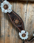 Dark Oil Copper Dot White and Topaz Browband / One Ear Tack Set 