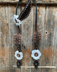 Dark Oil Copper Dot White and Topaz Browband / One Ear Tack Set 
