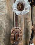 Dark Oil Copper Dot White and Topaz Browband / One Ear Tack Set 