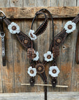 Dark Oil Copper Dot White and Topaz Browband / One Ear Tack Set 
