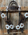 Dark Oil Copper Dot White and Topaz Browband / One Ear Tack Set 