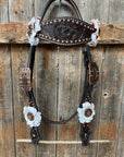 Dark Oil Copper Dot White and Topaz Browband / One Ear Tack Set 