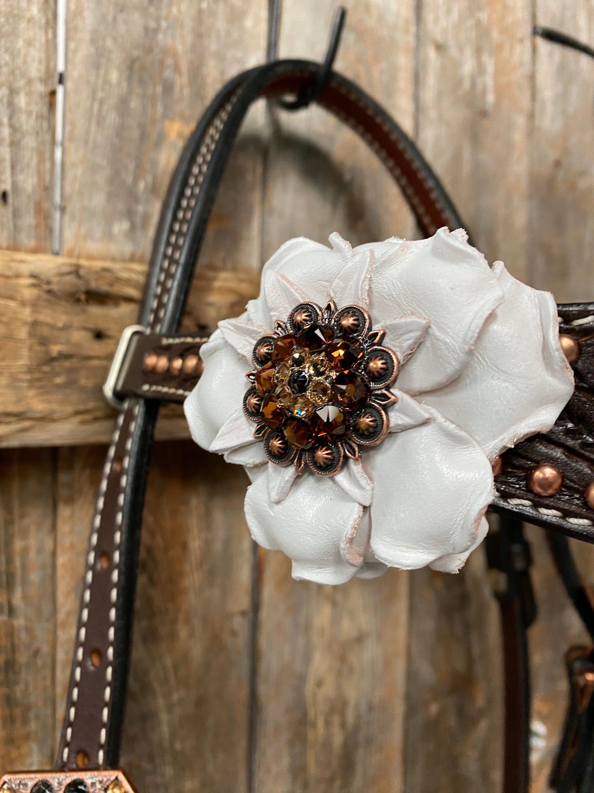 Dark Oil Copper Dot White and Topaz Browband / One Ear Tack Set 