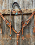 Light Oil V Brow Turquoise and Copper Browband & Breastcollar Tack Set 