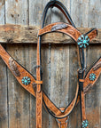 Light Oil V Brow Turquoise and Copper Browband & Breastcollar Tack Set 