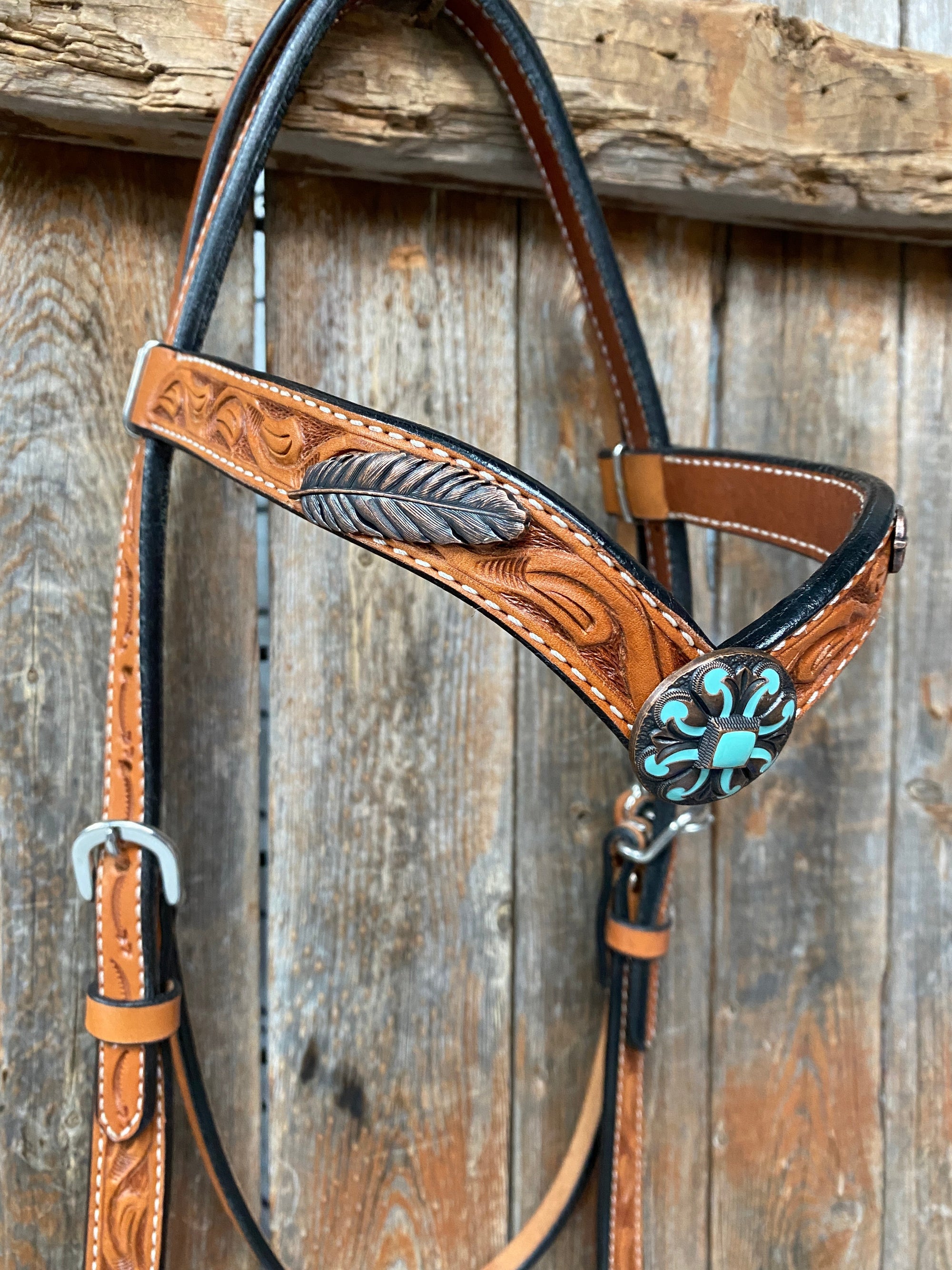Light Oil V Brow Turquoise and Copper Browband &amp; Breastcollar Tack Set 