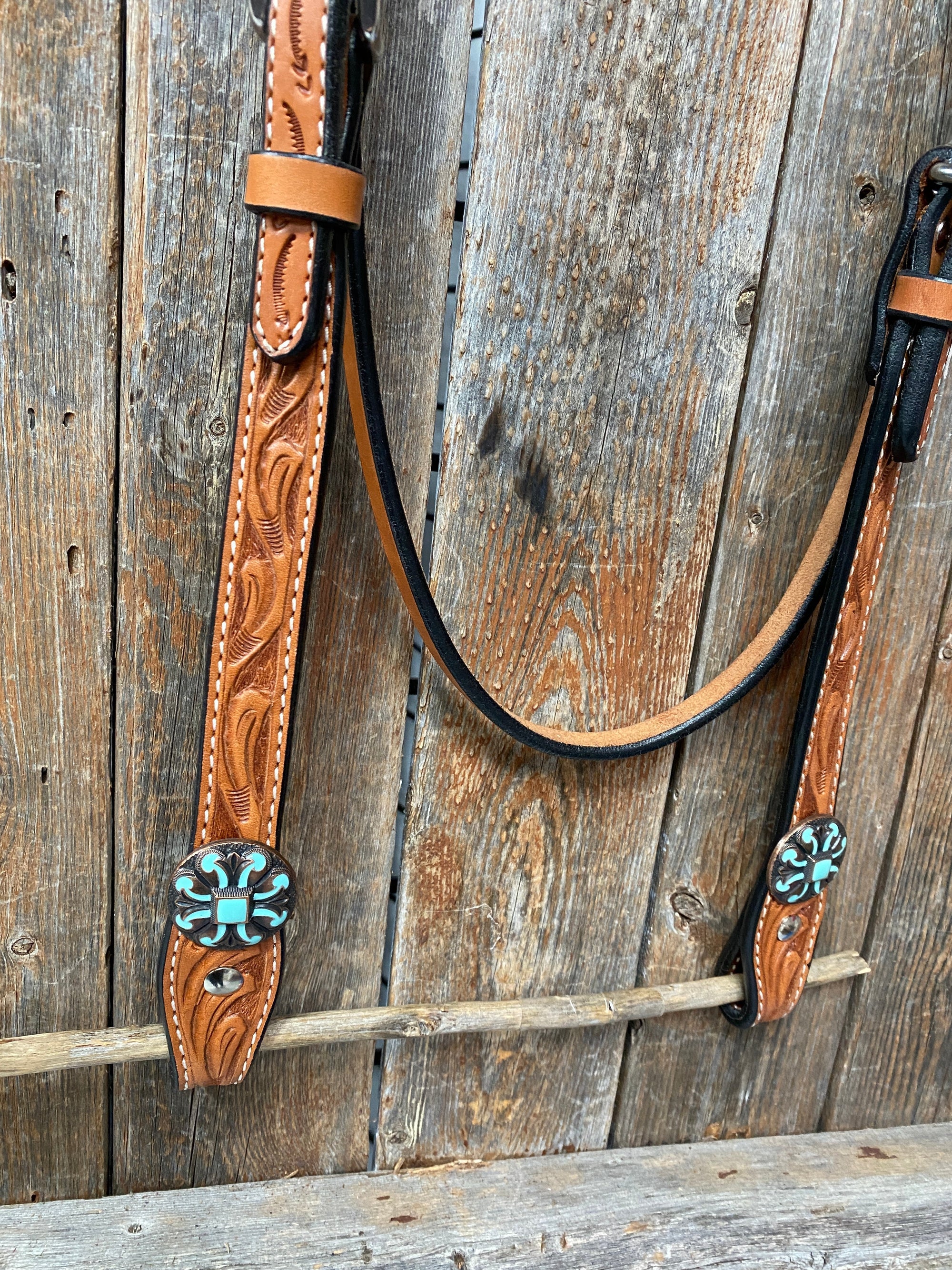 Light Oil V Brow Turquoise and Copper Browband &amp; Breastcollar Tack Set 