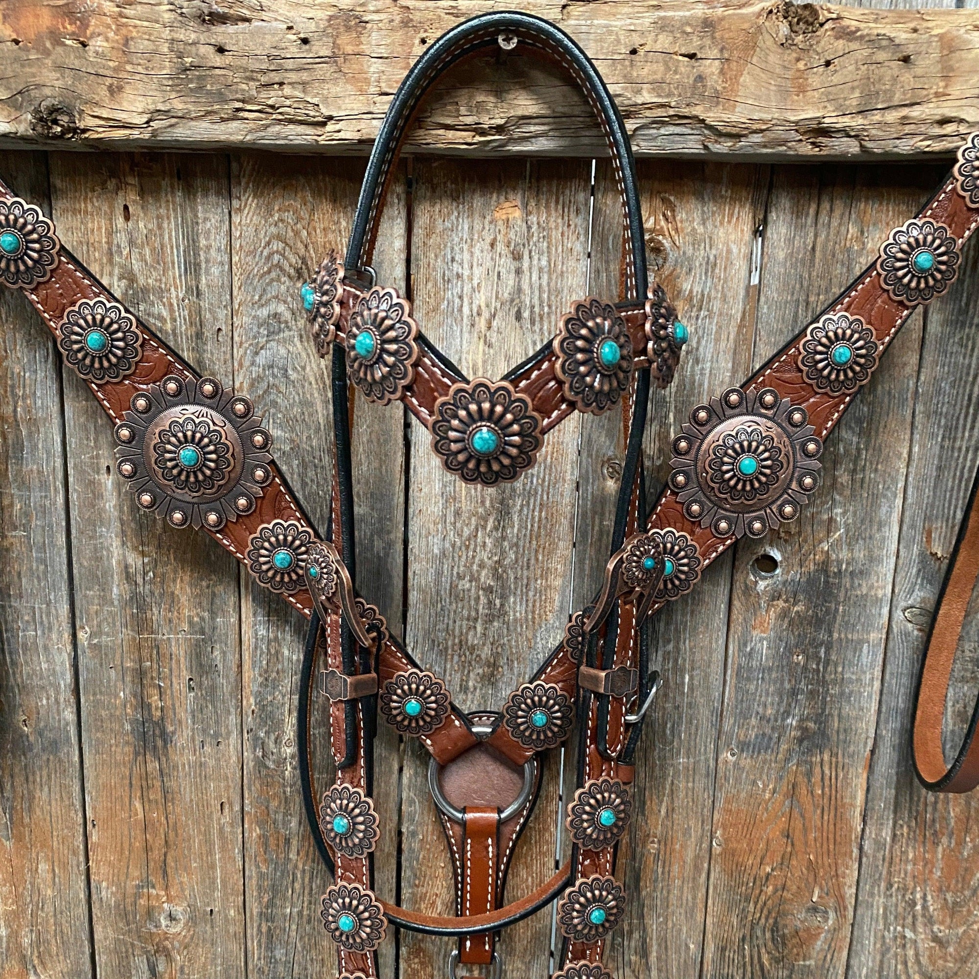 Medium Oil Copper Turquoise Browband Tack Set  