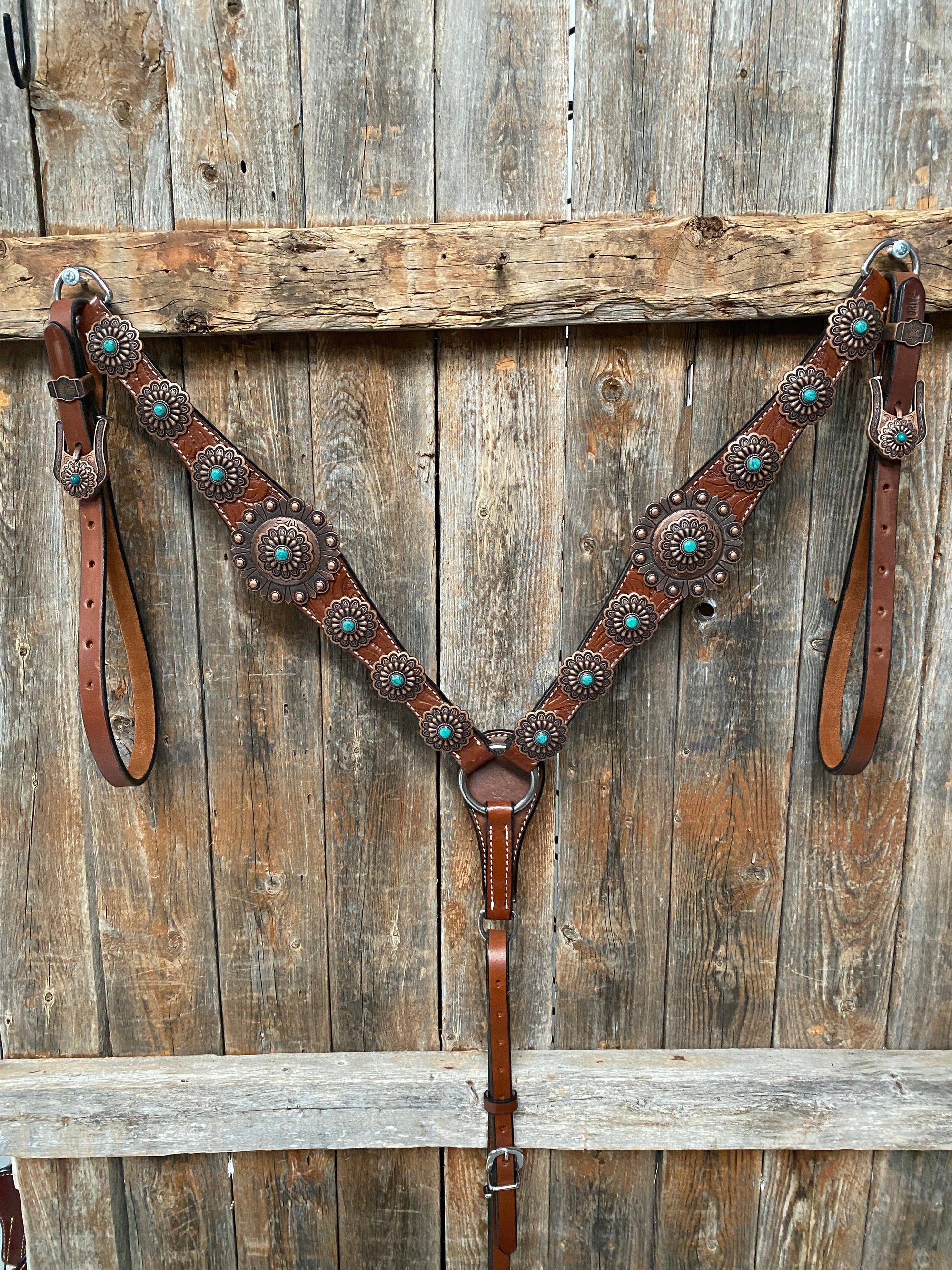 Medium Oil Copper Turquoise Browband Tack Set  
