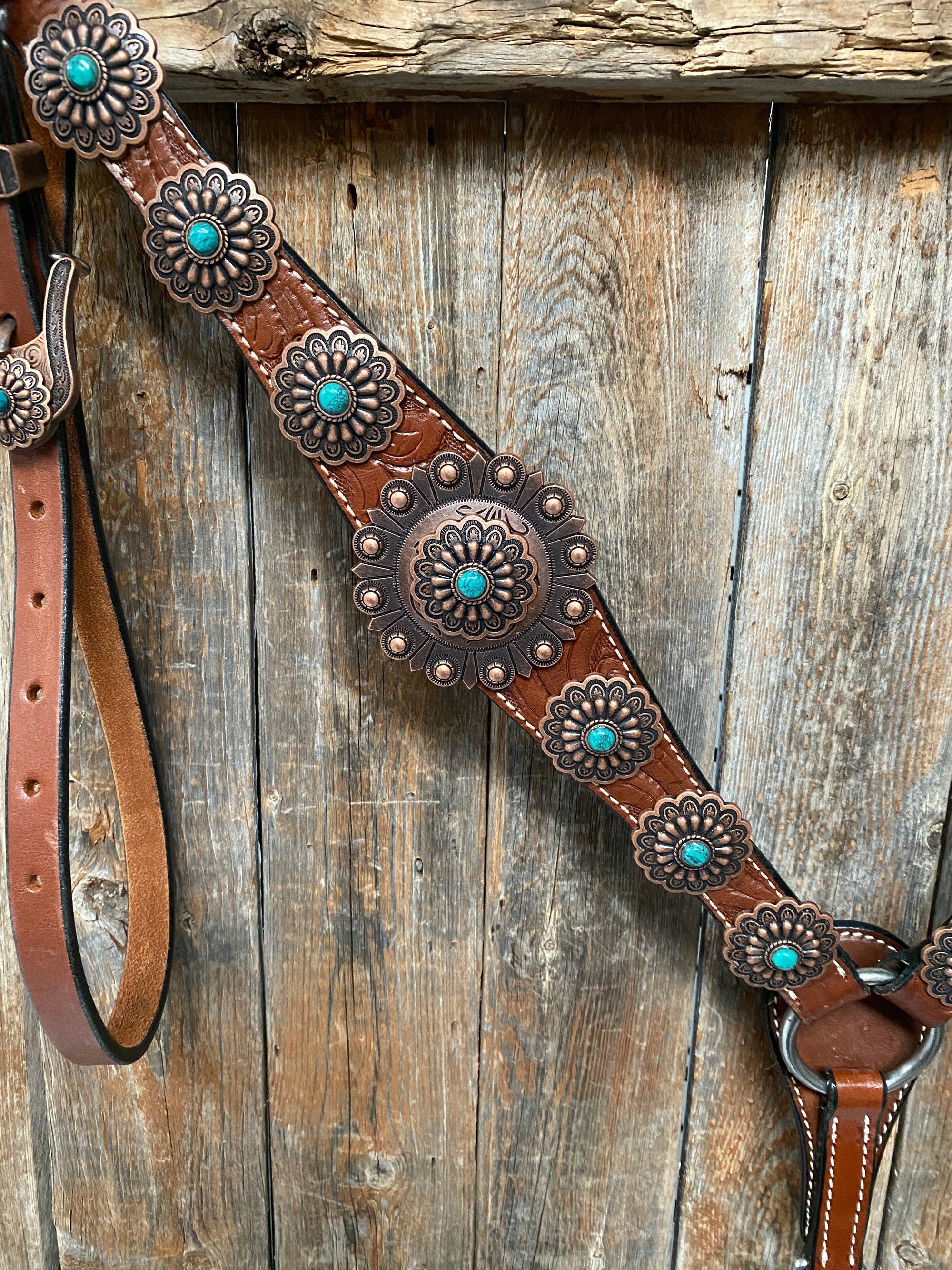 Medium Oil Copper Turquoise Browband Tack Set  