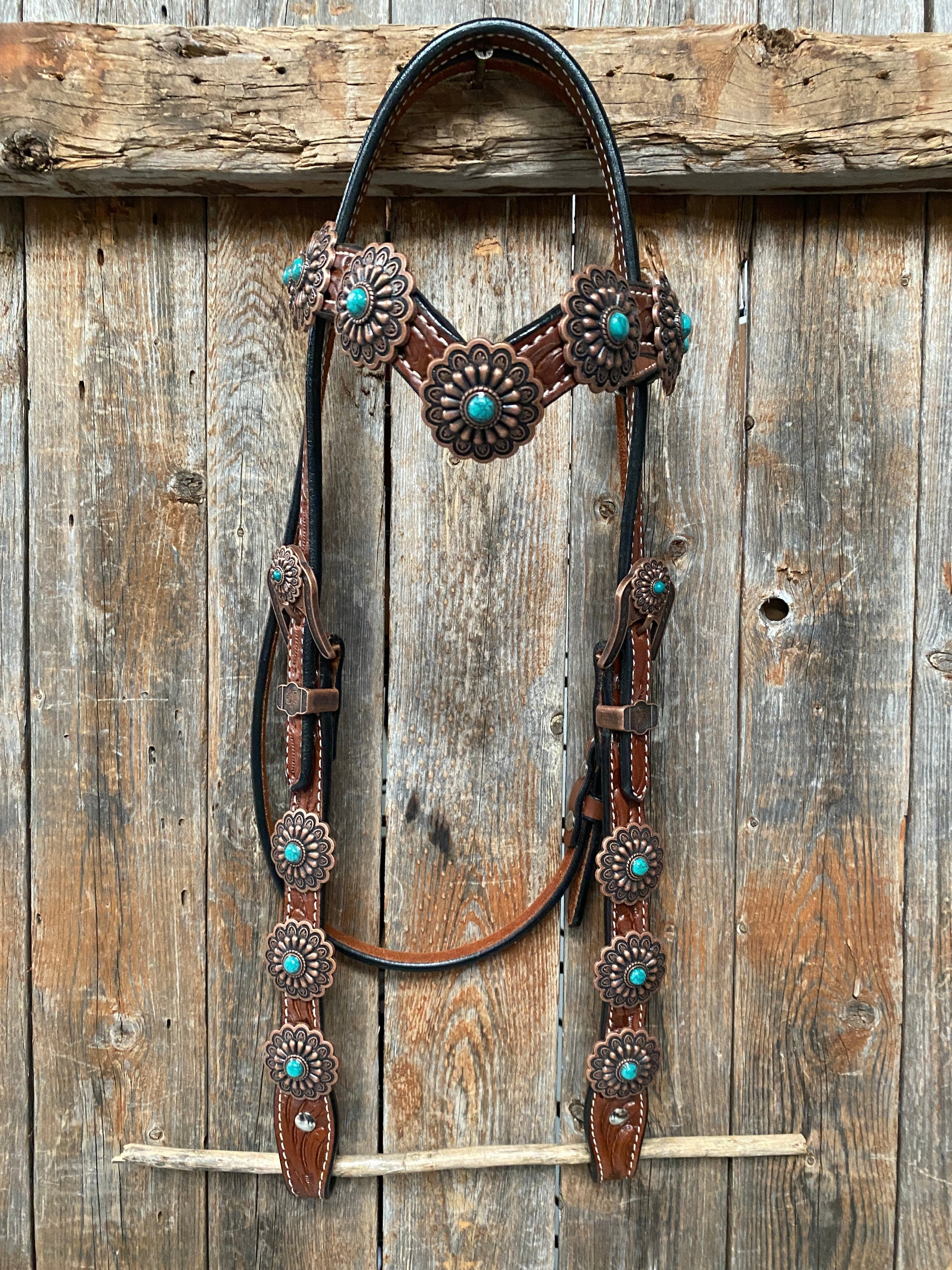 Medium Oil Copper Turquoise Browband Tack Set  