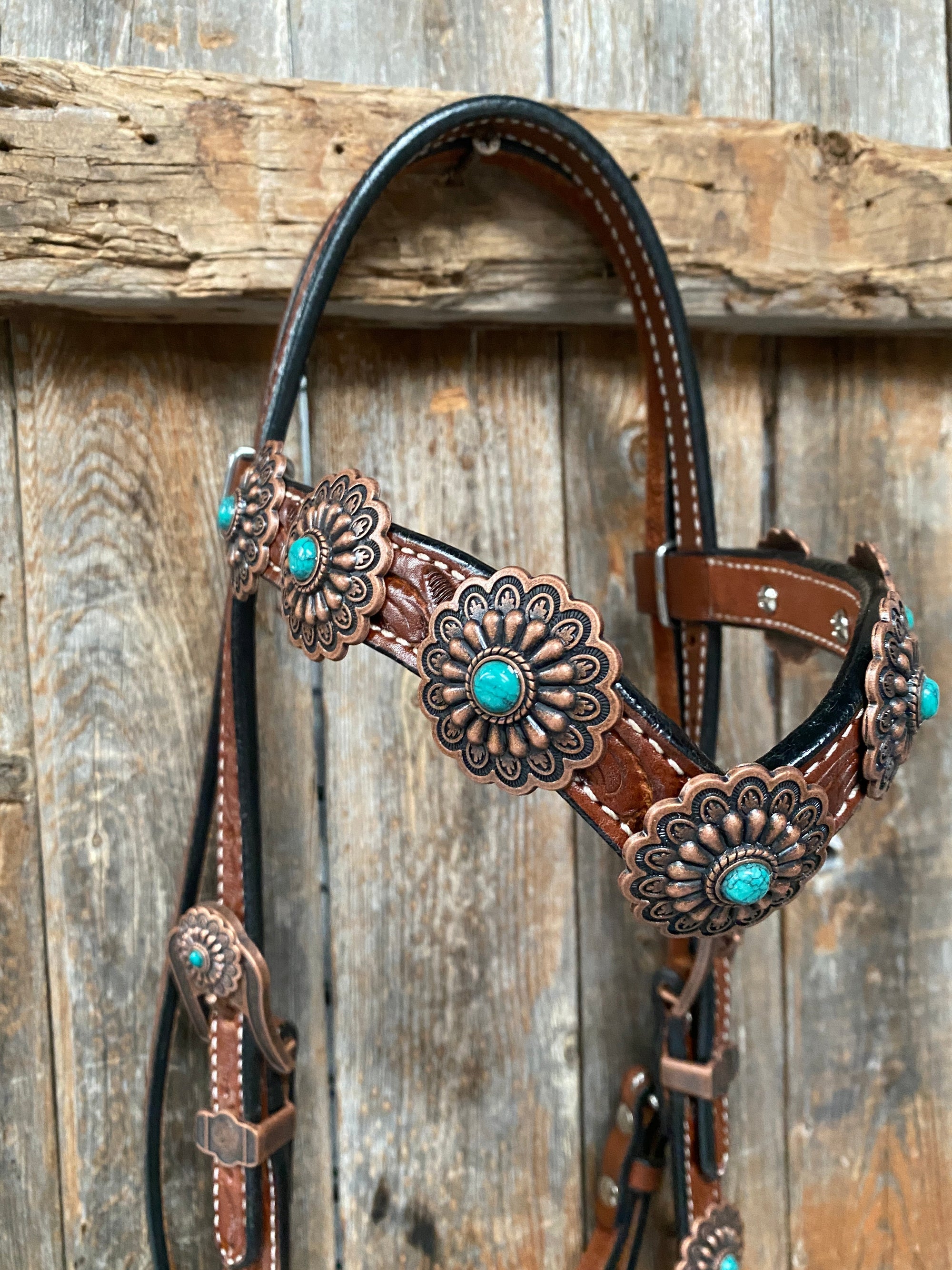Medium Oil Copper Turquoise Browband Tack Set  