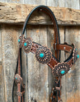 Medium Oil Copper Turquoise Browband Tack Set  