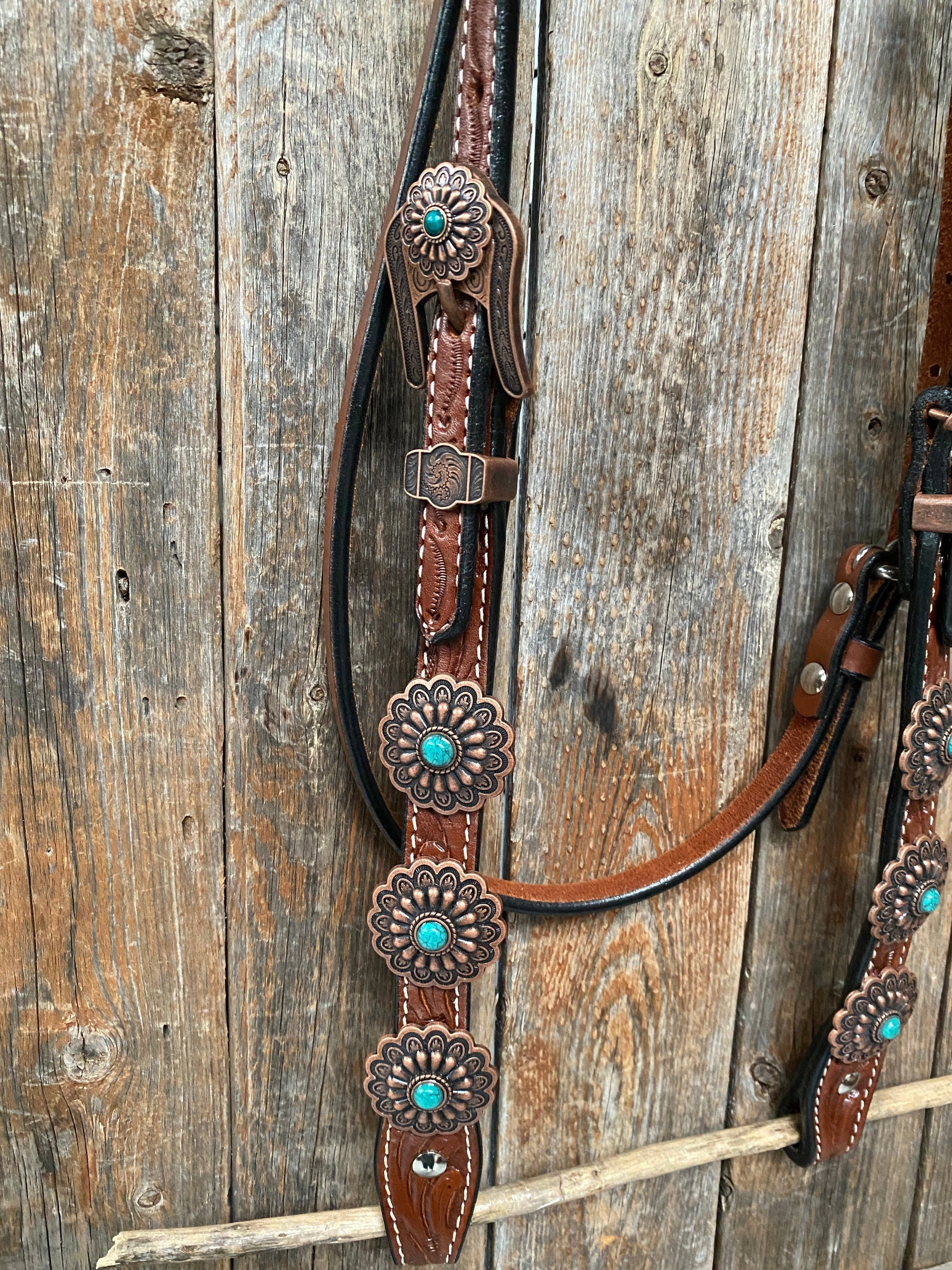 Medium Oil Copper Turquoise Browband Tack Set  