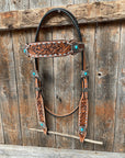 Silver Buckstitch with Turquoise Browband / One Ear / Breastcollar Tack Set 