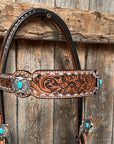 Silver Buckstitch with Turquoise Browband / One Ear / Breastcollar Tack Set 