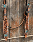 Silver Buckstitch with Turquoise Browband / One Ear / Breastcollar Tack Set 
