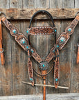 Silver Buckstitch with Turquoise Browband / One Ear / Breastcollar Tack Set 