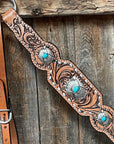 Silver Buckstitch with Turquoise Browband / One Ear / Breastcollar Tack Set 