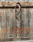 Silver Buckstitch with Turquoise Browband / One Ear / Breastcollar Tack Set 