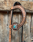 Silver Buckstitch with Turquoise Browband / One Ear / Breastcollar Tack Set 