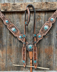 Silver Buckstitch with Turquoise Browband / One Ear / Breastcollar Tack Set 