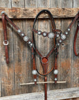 Medium Oil Floral Scalloped Clear Browband / One Ear / Breastcollar Buckstitch Tack Set 