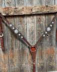 Medium Oil Floral Scalloped Clear Browband / One Ear / Breastcollar Buckstitch Tack Set 