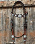 Medium Oil Floral Scalloped Clear Browband / One Ear / Breastcollar Buckstitch Tack Set 