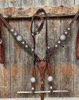Medium Oil Floral Scalloped Clear Browband / One Ear / Breastcollar Buckstitch Tack Set 