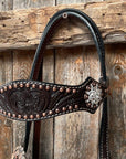 Dark Oil Floral Copper Dot Clear Browband / One Ear / Breastcollar Buckstitch Tack Set 