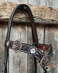 Dark Oil Floral Tooled Roses Browband & Breastcollar Tack Set 