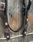Dark Oil Floral Tooled Roses Browband & Breastcollar Tack Set 