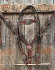 Medium Oil Basketweave Flower and Cactus Browband/One Ear Tack Set  