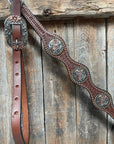 Medium Oil Basketweave Flower and Cactus Browband/One Ear Tack Set  