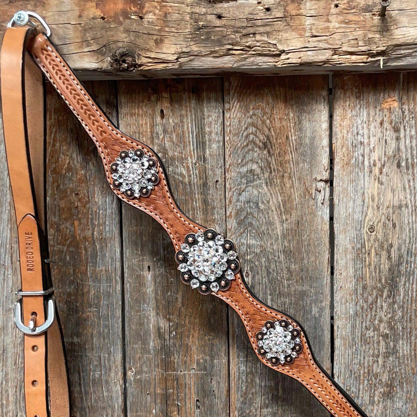 Light Oil Basketweave Clear Browband/One Ear Tack Set  