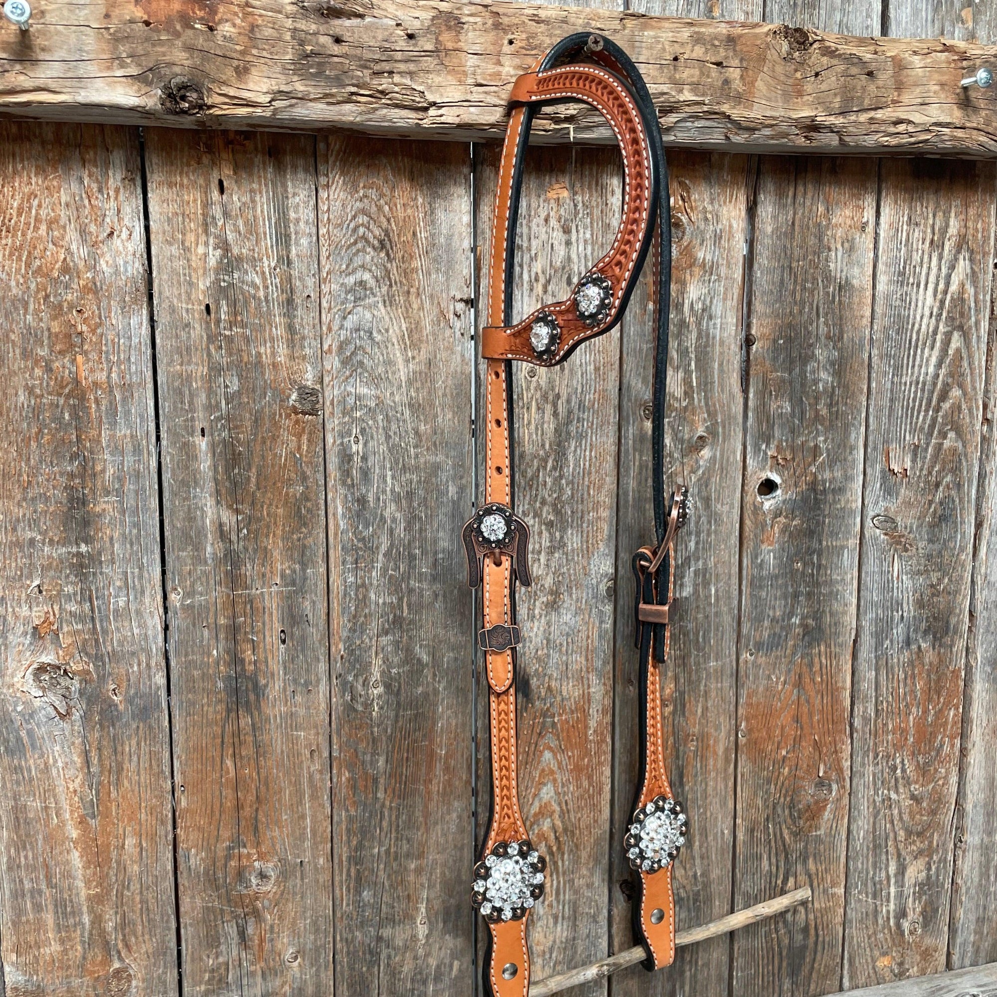 Light Oil Basketweave Clear Browband/One Ear Tack Set  