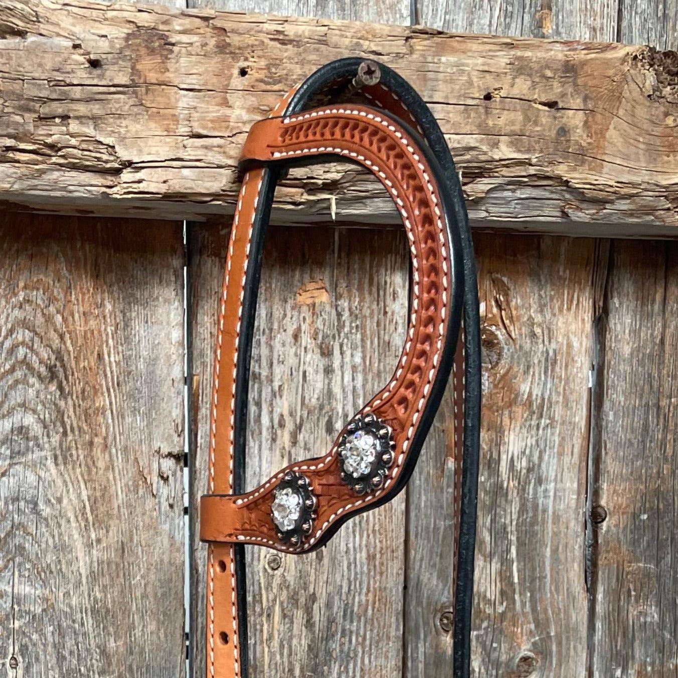 Light Oil Basketweave Clear Browband/One Ear Tack Set  